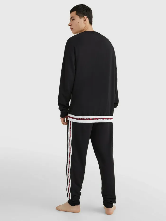 Tommy Hilfiger Repeat Logo Track Sweatshirt Black Mens Loungewear and Nightwear