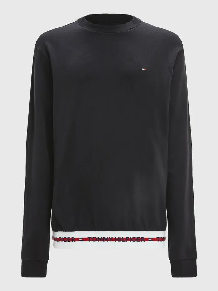 Tommy Hilfiger Repeat Logo Track Sweatshirt Black Mens Loungewear and Nightwear