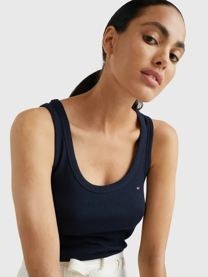 Tommy Hilfiger Rib Knit Slim Fit Tank Top Desert Sky Womens TShirts Popular