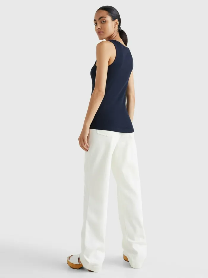 Tommy Hilfiger Rib Knit Slim Fit Tank Top Desert Sky Womens TShirts Popular