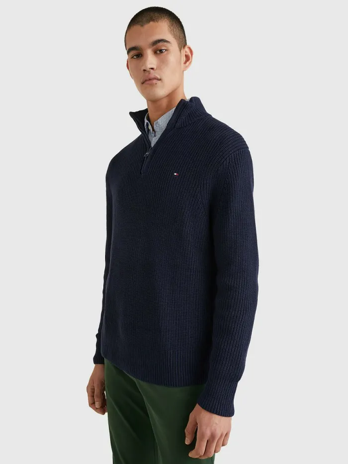 Tommy Hilfiger Ribbed HalfZip Relaxed Fit Jumper Desert Sky Mens Knitwear Fashion Tommy Hilfiger Ribbed HalfZip Relaxed Fit Jumper Desert Sky Mens Knitwear Fashion