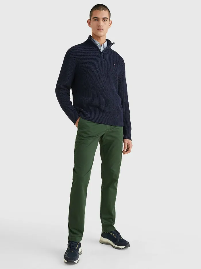 Tommy Hilfiger Ribbed HalfZip Relaxed Fit Jumper Desert Sky Mens Knitwear Fashion