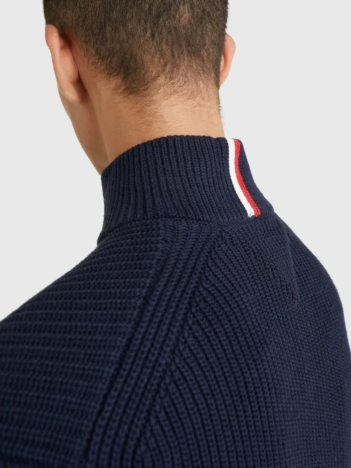 Tommy Hilfiger Ribbed HalfZip Relaxed Fit Jumper Desert Sky Mens Knitwear Fashion