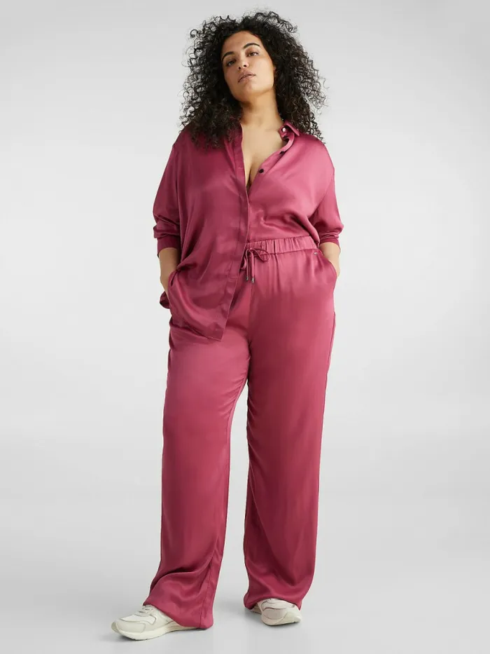 Tommy Hilfiger Satin Straight PullOn Trousers Crimson Ruby Womens Trousers