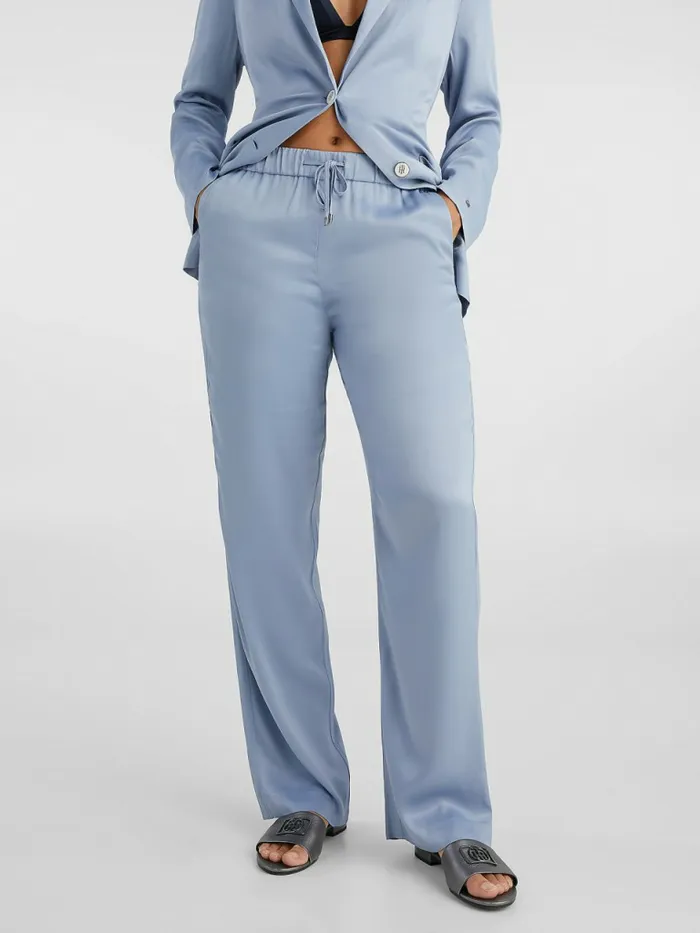 Tommy Hilfiger Satin Straight PullOn Trousers Moonstone Womens Trousers