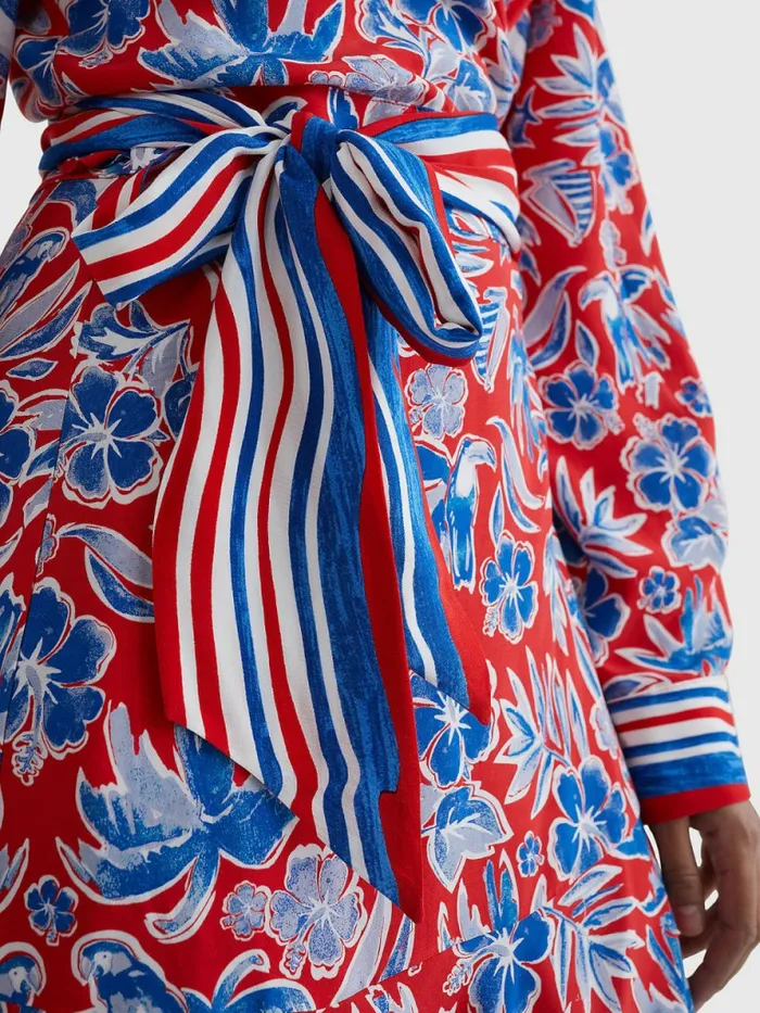 Tommy Hilfiger Scarf Print Knee Length Wrap Dress Island Scarf Red Womens Dresses and Jumpsuits Online