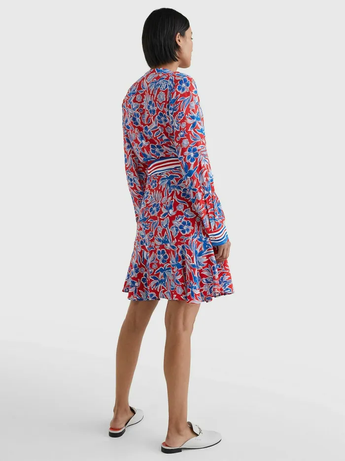 Tommy Hilfiger Scarf Print Knee Length Wrap Dress Island Scarf Red Womens Dresses and Jumpsuits Online