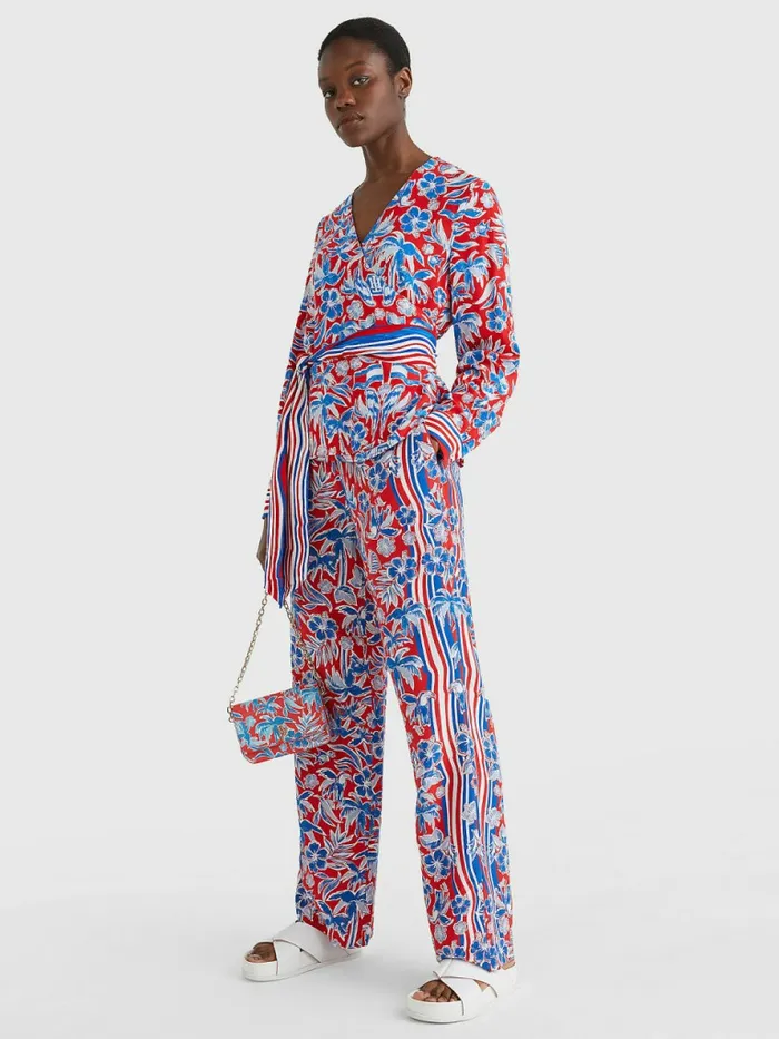 Tommy Hilfiger Scarf Print Wide Leg Relaxed Trousers Island Scarf Red Womens CoOrds