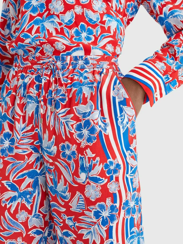 Tommy Hilfiger Scarf Print Wide Leg Relaxed Trousers Island Scarf Red Womens CoOrds