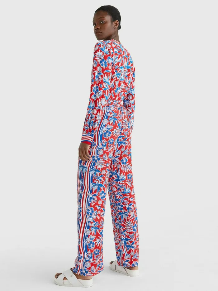 Tommy Hilfiger Scarf Print Wide Leg Relaxed Trousers Island Scarf Red Womens CoOrds