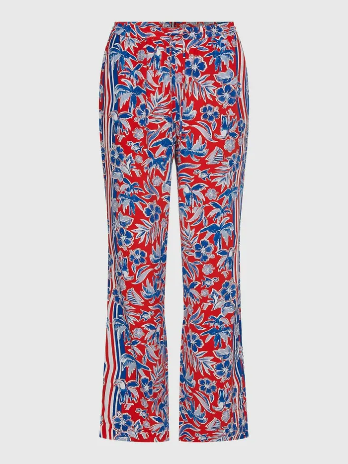 Tommy Hilfiger Scarf Print Wide Leg Relaxed Trousers Island Scarf Red Womens CoOrds