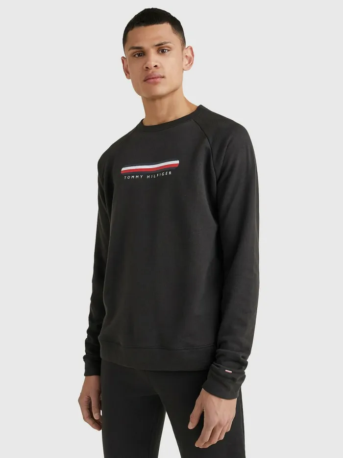 Tommy Hilfiger Seacell Logo Track Sweatshirt Black Mens Loungewear and Nightwear Tommy Hilfiger Seacell Logo Track Sweatshirt Black Mens Loungewear and Nightwear