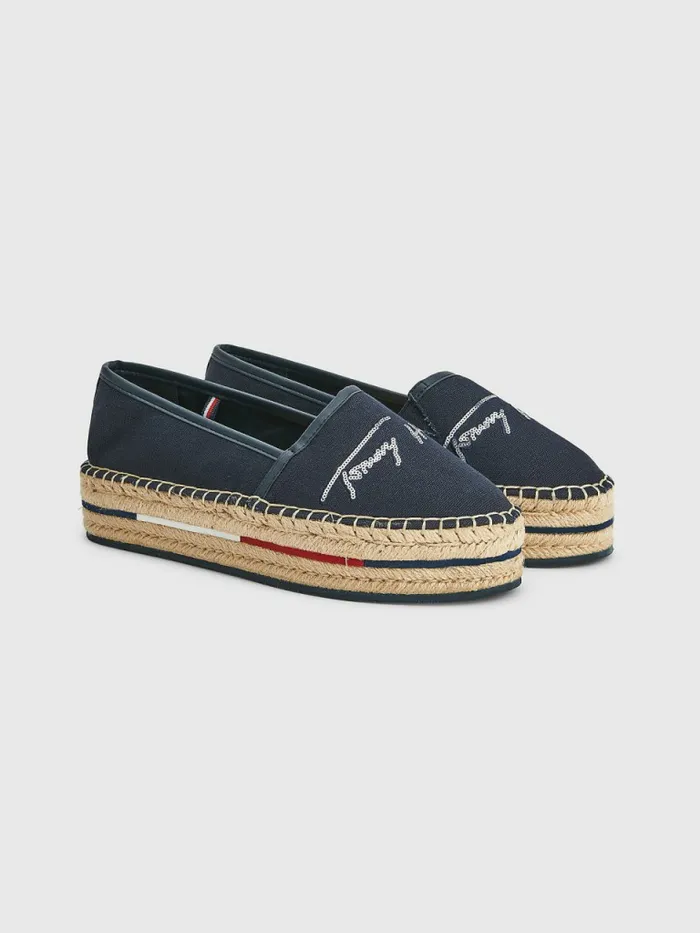 Tommy Hilfiger Sequin Signature Flatform Espadrilles Desert Sky Womens Flat Shoes Online Tommy Hilfiger Sequin Signature Flatform Espadrilles Desert Sky Womens Flat Shoes Online