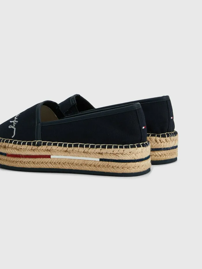 Tommy Hilfiger Sequin Signature Flatform Espadrilles Desert Sky Womens Flat Shoes Online