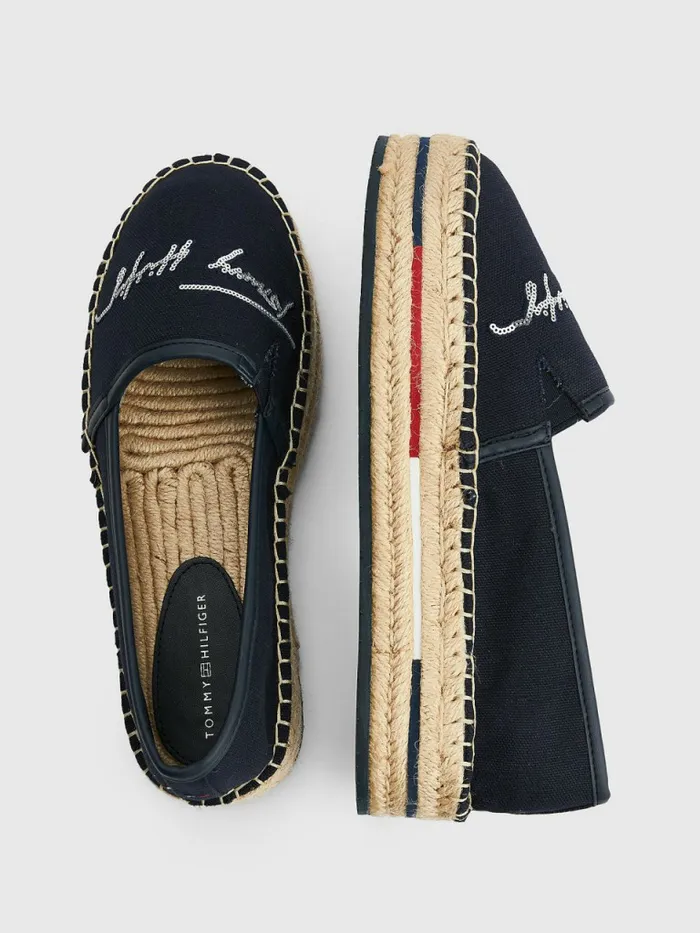 Tommy Hilfiger Sequin Signature Flatform Espadrilles Desert Sky Womens Flat Shoes Online