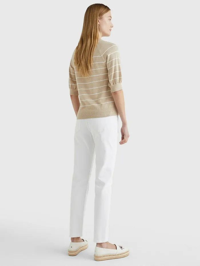 Tommy Hilfiger Short Puff Sleeve Jumper Breton StpEcru Beige Womens Knitwear Popular