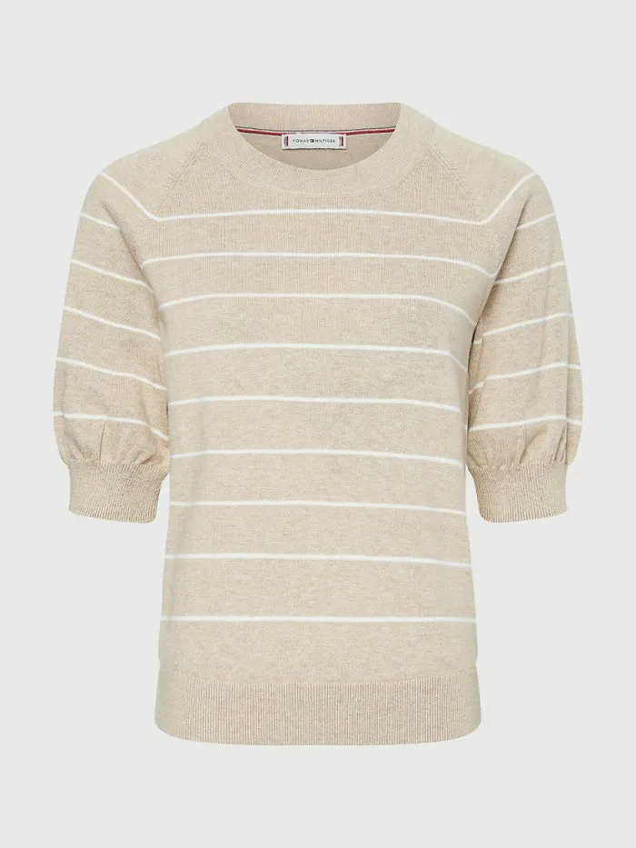 Tommy Hilfiger Short Puff Sleeve Jumper Breton StpEcru Beige Womens Knitwear Popular