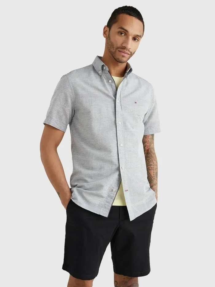 Tommy Hilfiger Short Sleeve Tapered Regular Fit Shirt Desert SkyWhite Mens Shirts Near Me Tommy Hilfiger Short Sleeve Tapered Regular Fit Shirt Desert SkyWhite Mens Shirts Near Me