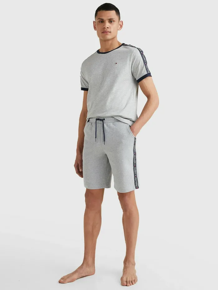Tommy Hilfiger Side Logo Drawstring Shorts Grey Heather Mens Loungewear and Nightwear Sale