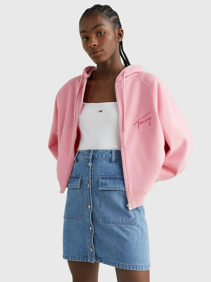 Tommy Hilfiger Signature Boxy ZipThru Hoody Fresh Pink Womens Sweatshirts and Hoodies Cheap On Sale Tommy Hilfiger Signature Boxy ZipThru Hoody Fresh Pink Womens Sweatshirts and Hoodies Cheap On Sale