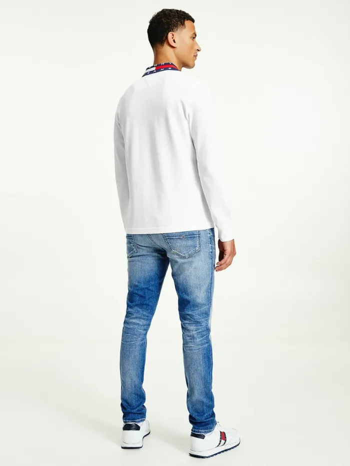 Tommy Hilfiger Signature Collar Regular Long Sleeve Polo White Mens Polo Shirts Sale