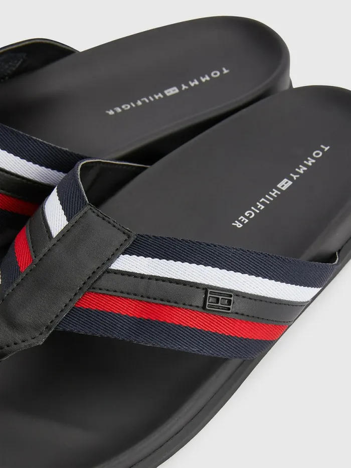 Tommy Hilfiger Signature Detailing Webbing Strap FlipFlops Rwb Mens Sandals Sliders and Flip Flops Cheap On Sale