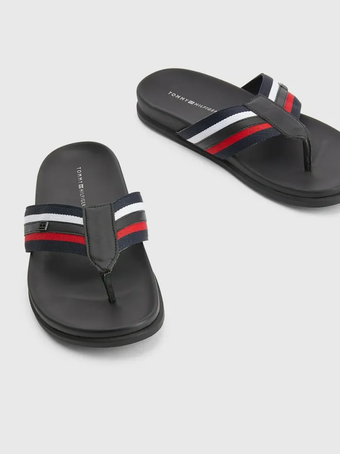 Tommy Hilfiger Signature Detailing Webbing Strap FlipFlops Rwb Mens Sandals Sliders and Flip Flops Cheap On Sale