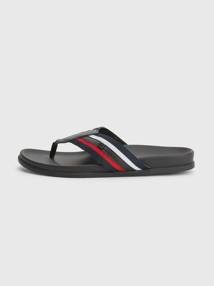 Tommy Hilfiger Signature Detailing Webbing Strap FlipFlops Rwb Mens Sandals Sliders and Flip Flops Cheap On Sale
