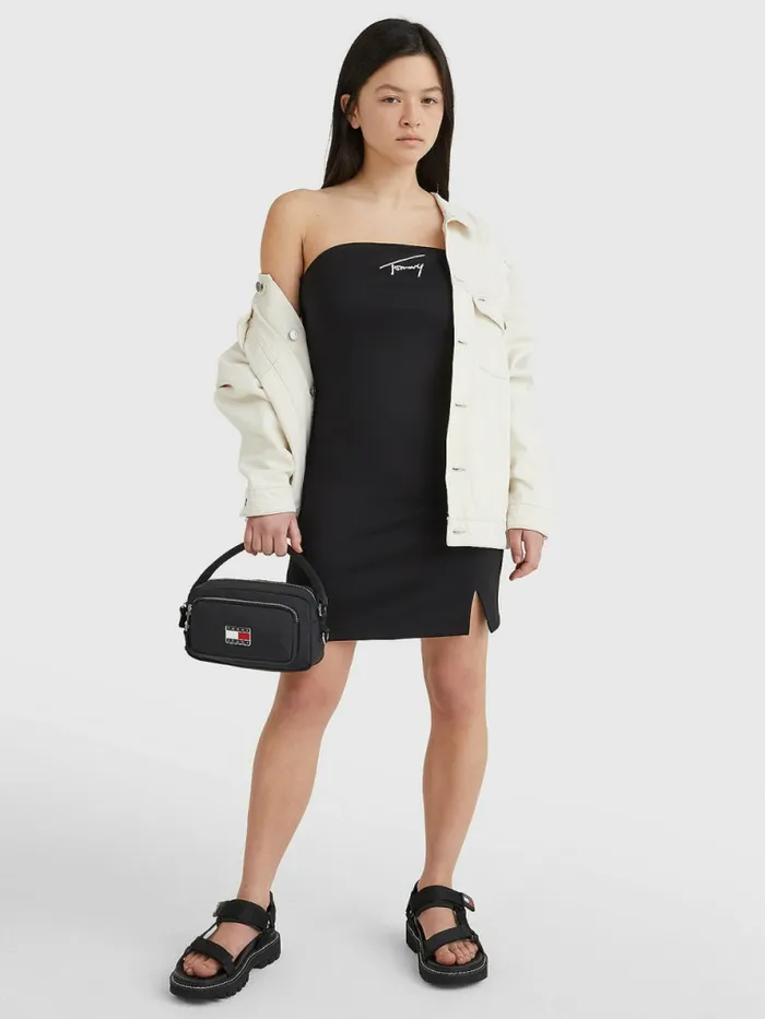 Tommy Hilfiger Signature Embroidery Bodycon Dress Black Womens Dresses and Jumpsuits On Sale