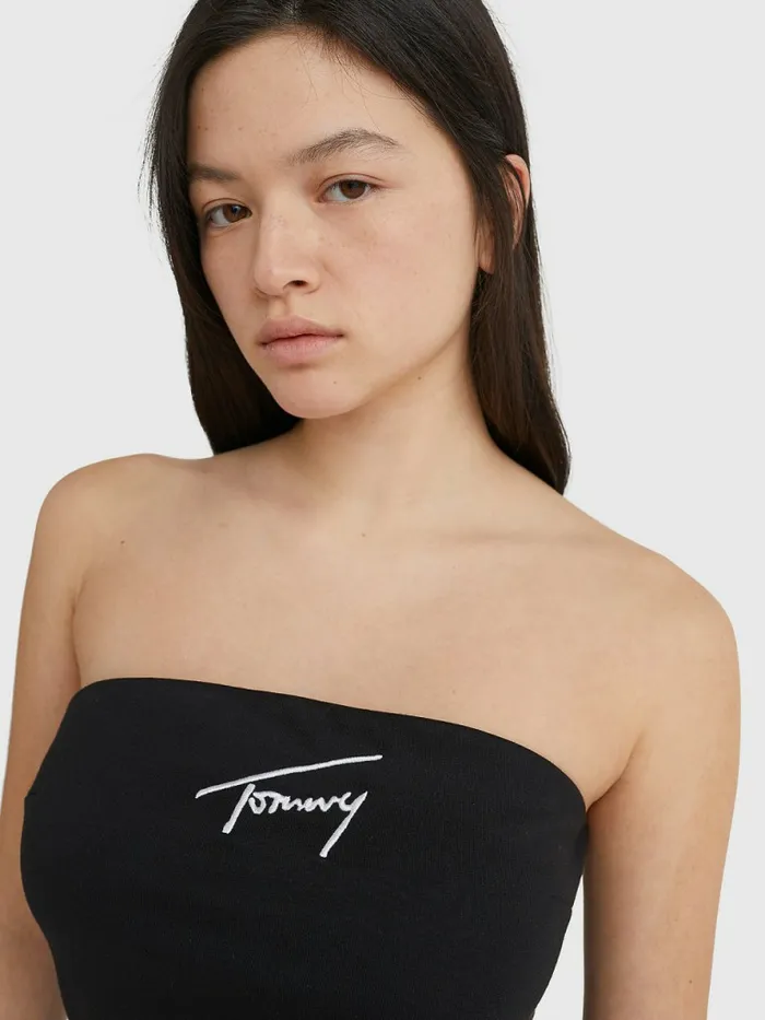 Tommy Hilfiger Signature Embroidery Bodycon Dress Black Womens Dresses and Jumpsuits On Sale