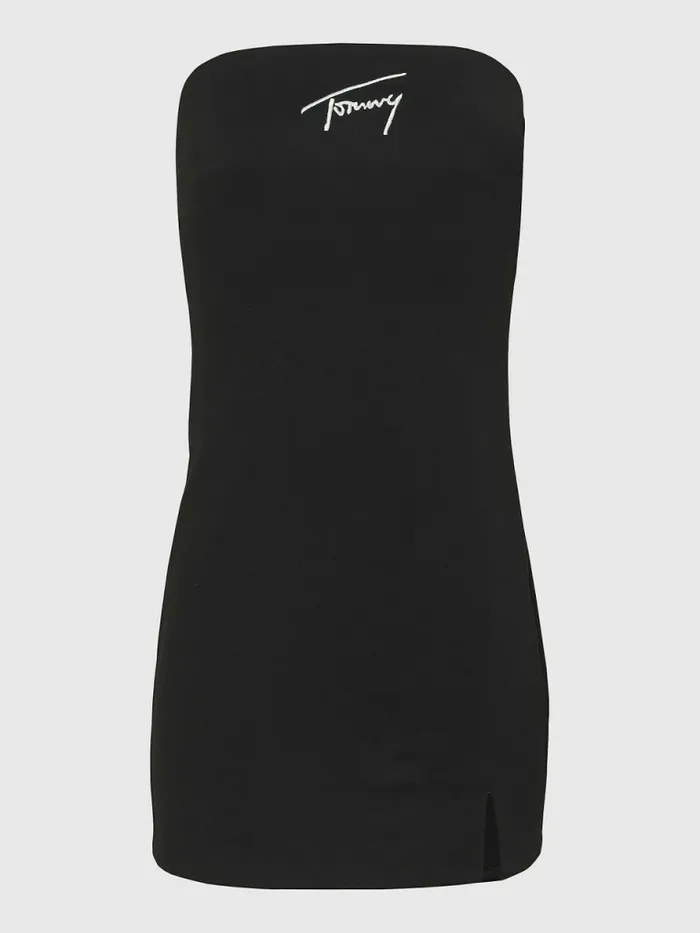 Tommy Hilfiger Signature Embroidery Bodycon Dress Black Womens Dresses and Jumpsuits On Sale