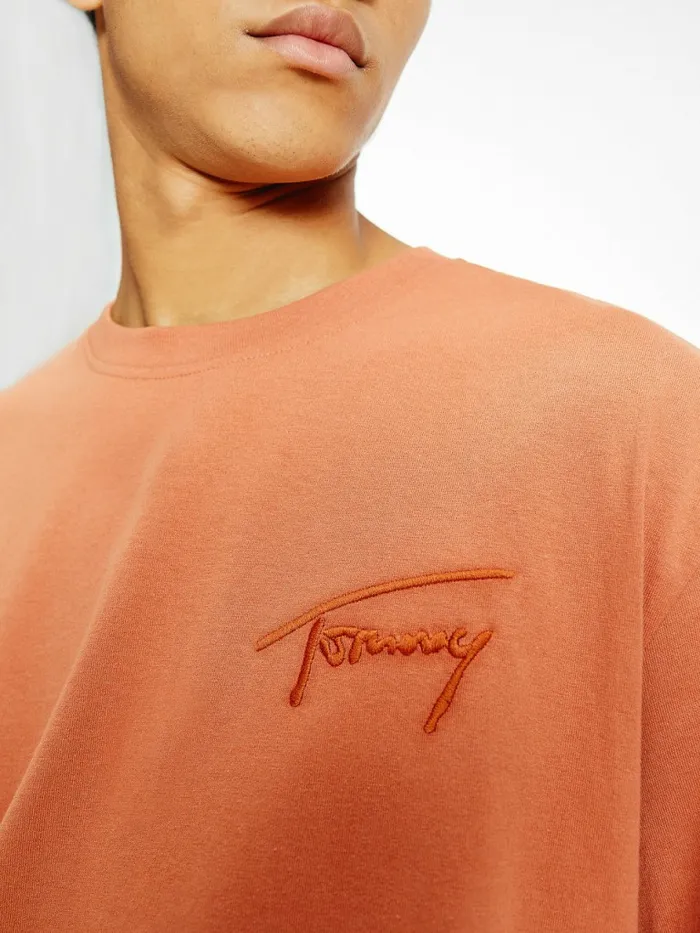 Tommy Hilfiger Signature Embroidery TShirt Dingo Orange Mens TShirts Casaul