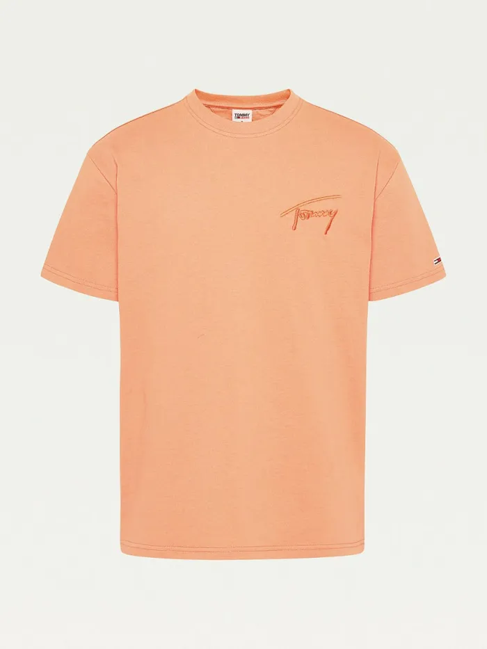 Tommy Hilfiger Signature Embroidery TShirt Dingo Orange Mens TShirts Casaul