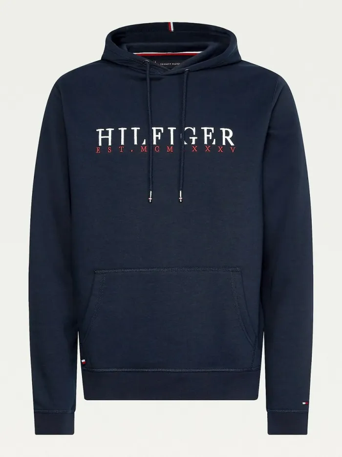 Tommy Hilfiger Signature Flex Fleece Logo Hoody Desert Sky Mens Sweatshirts and Hoodies On Sale