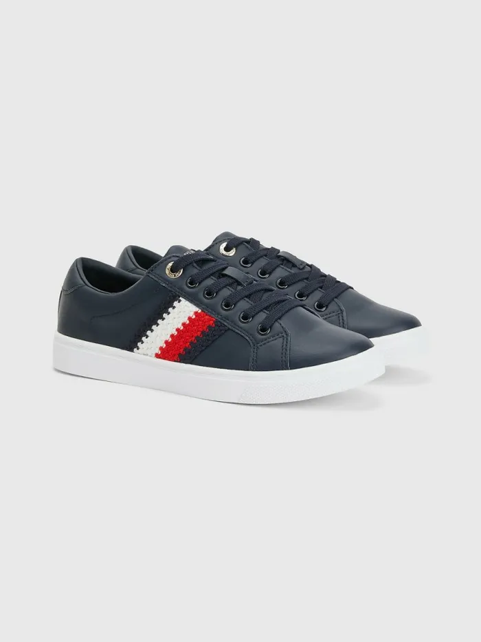 Tommy Hilfiger Signature Leather Cupsole Trainers Desert Sky Womens Flat Shoes Near Me Tommy Hilfiger Signature Leather Cupsole Trainers Desert Sky Womens Flat Shoes Near Me