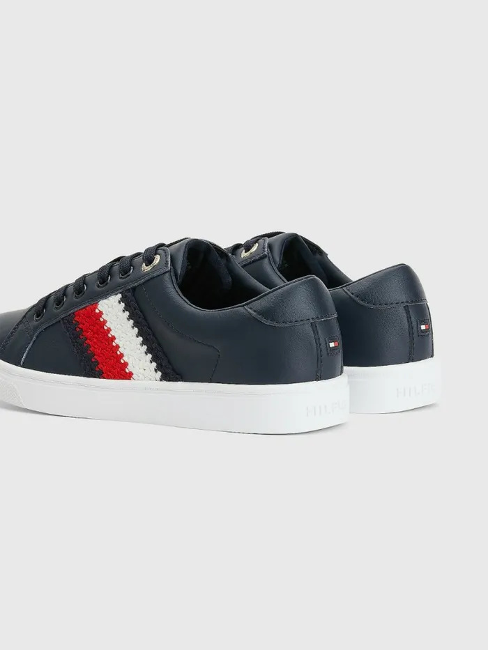 Tommy Hilfiger Signature Leather Cupsole Trainers Desert Sky Womens Flat Shoes Near Me