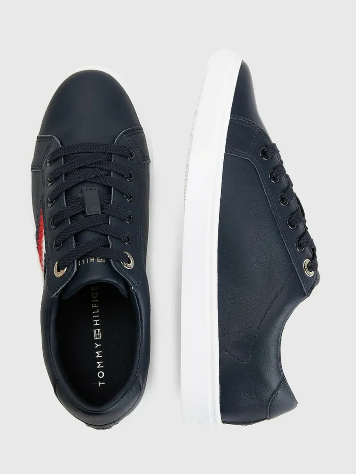 Tommy Hilfiger Signature Leather Cupsole Trainers Desert Sky Womens Flat Shoes Near Me