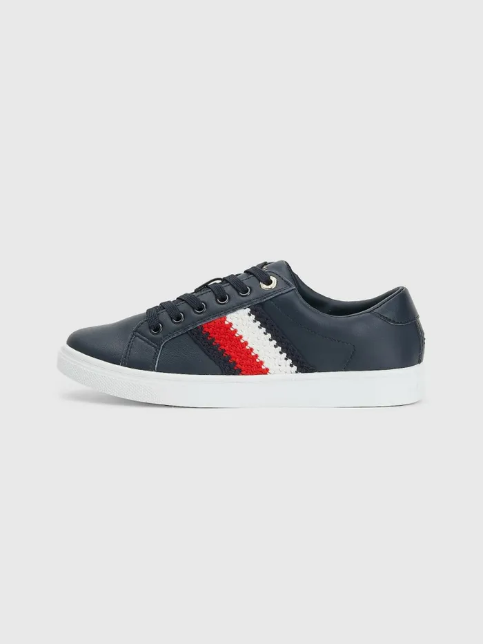 Tommy Hilfiger Signature Leather Cupsole Trainers Desert Sky Womens Flat Shoes Near Me