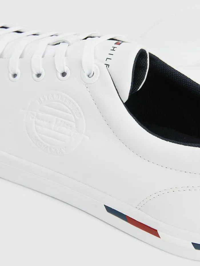 Tommy Hilfiger Signature Leather Logo Vulcanised Trainers White Mens Sandals Sliders and Flip Flops Gift for Friend