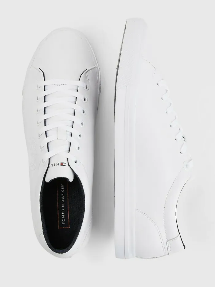 Tommy Hilfiger Signature Leather Logo Vulcanised Trainers White Mens Sandals Sliders and Flip Flops Gift for Friend