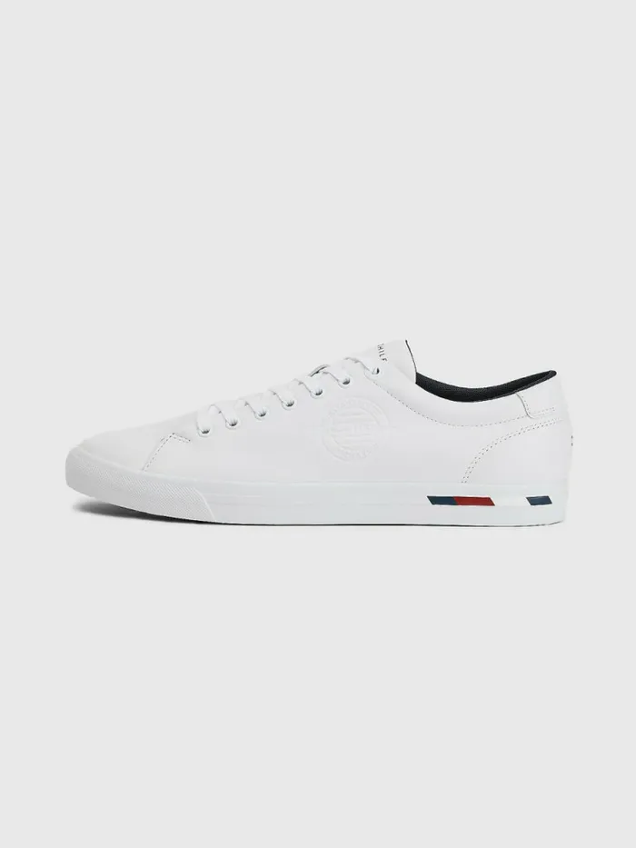 Tommy Hilfiger Signature Leather Logo Vulcanised Trainers White Mens Sandals Sliders and Flip Flops Gift for Friend