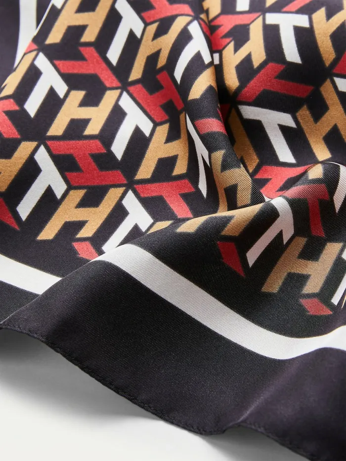 Tommy Hilfiger Signature Leopard Print Silk Bandana Corporate Monogram Womens Hats and Scarves Gift for Friend