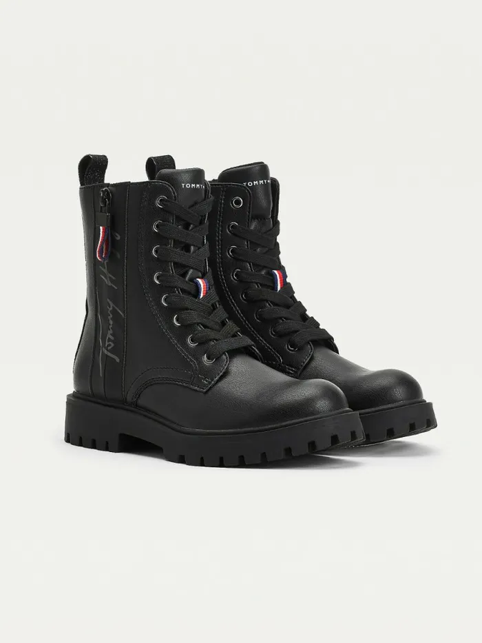 Tommy Hilfiger Signature Logo Cleat LaceUp Boots Black Girls Shoes and Accessories Sale Tommy Hilfiger Signature Logo Cleat LaceUp Boots Black Girls Shoes and Accessories Sale