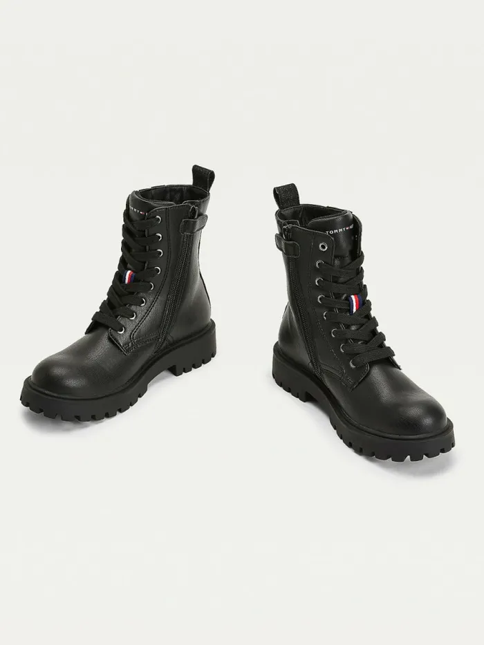 Tommy Hilfiger Signature Logo Cleat LaceUp Boots Black Girls Shoes and Accessories Sale