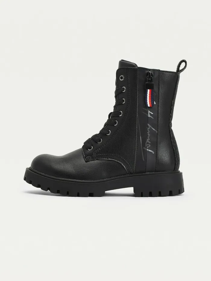 Tommy Hilfiger Signature Logo Cleat LaceUp Boots Black Girls Shoes and Accessories Sale
