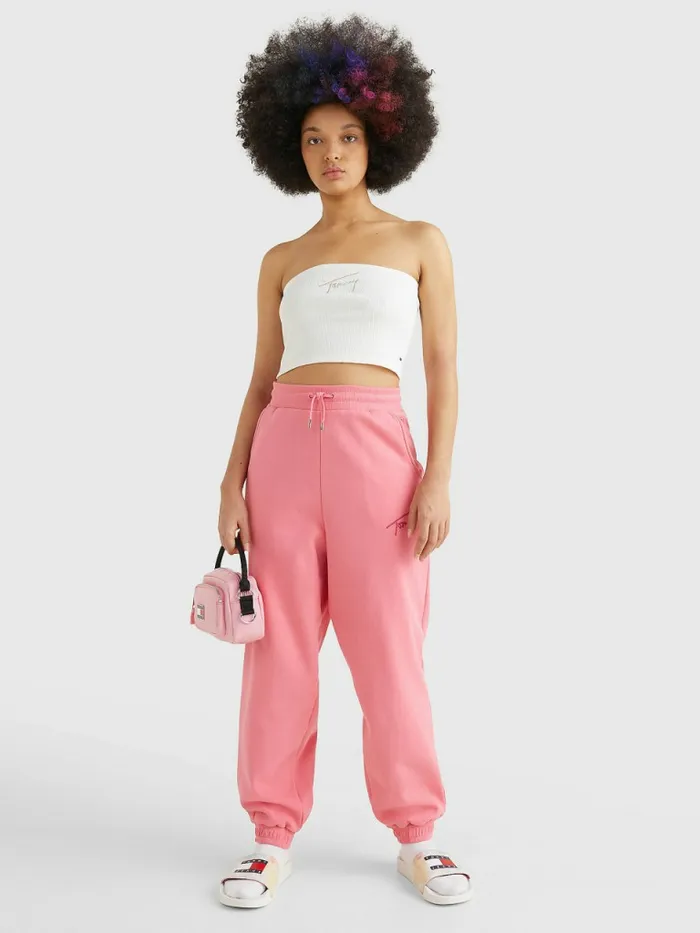 Tommy Hilfiger Signature Logo Cropped Tube Top Ecru Womens TShirts For Sale
