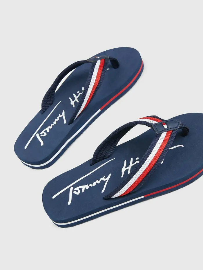 Tommy Hilfiger Signature Logo FlipFlops BlueMulticolor Boys Shoes and Accessories Fashion