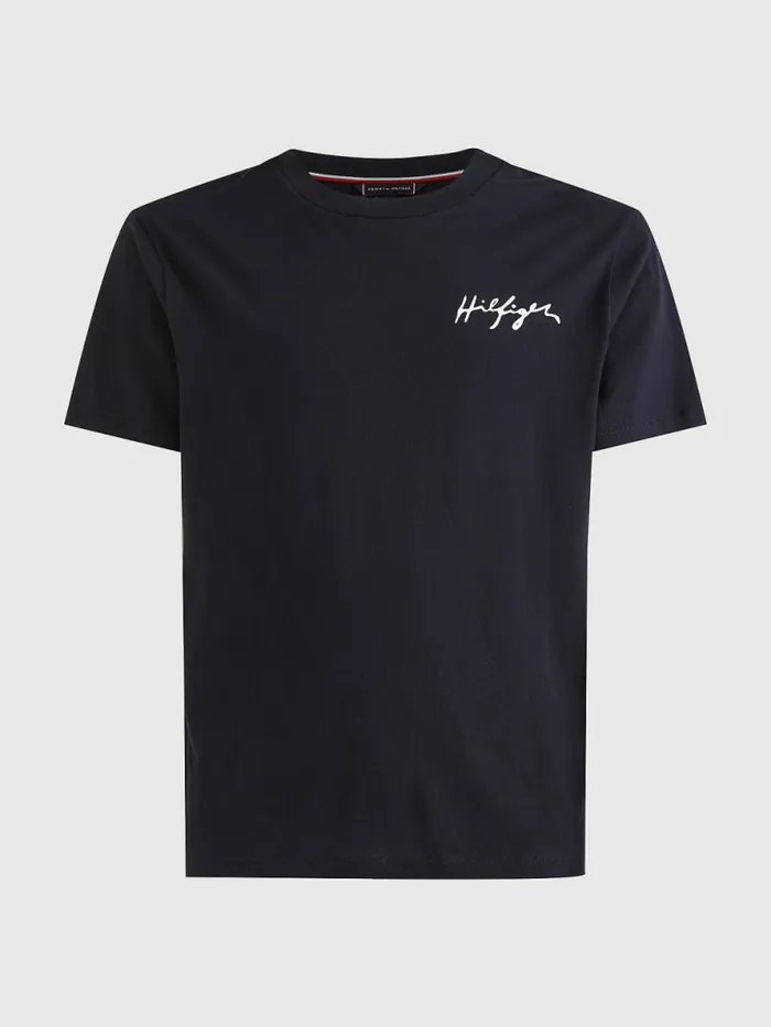 Tommy Hilfiger Signature Logo Organic Cotton TShirt Desert Sky Mens Swimwear Popular