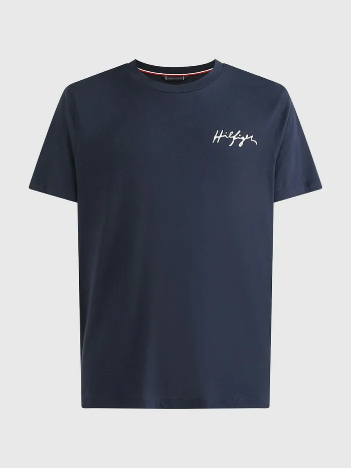 Tommy Hilfiger Signature Logo Organic Cotton TShirt Desert Sky Mens Swimwear Popular