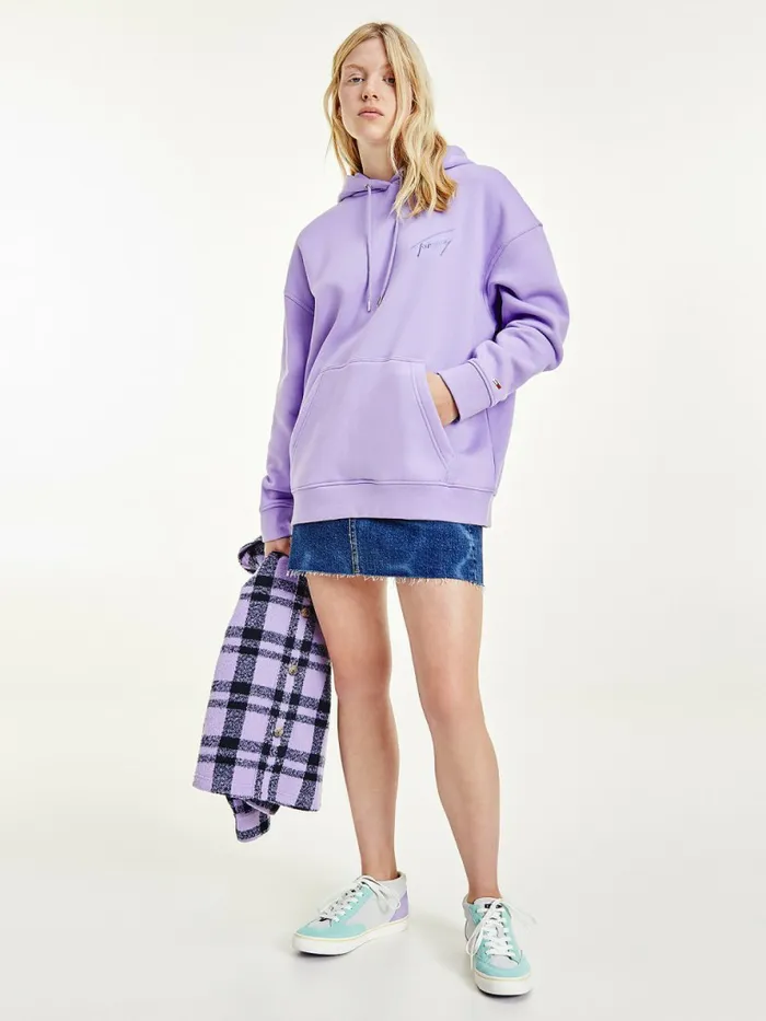 Tommy Hilfiger Signature Logo Oversized Hoody Violet Viola Womens Sweatshirts and Hoodies Fashion Tommy Hilfiger Signature Logo Oversized Hoody Violet Viola Womens Sweatshirts and Hoodies Fashion